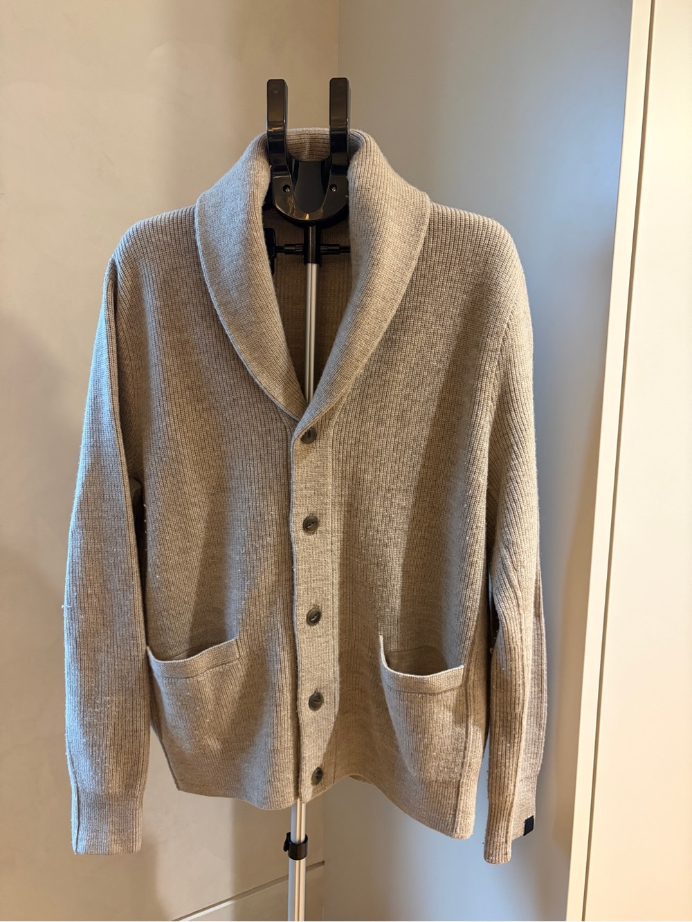 rag & bone Men's Shawl Collar Button Cardigan in Light taupe